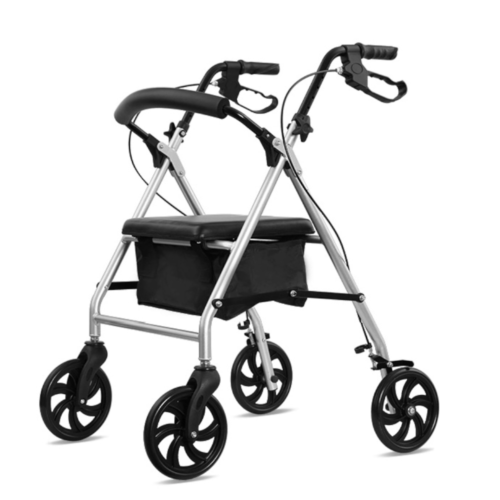 Rollators ar 4 riteņiem un sēdekli, saliekams, svara izturība 125kg